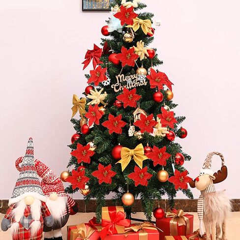 36pcs Nydotd بريق البونسيتة زخرفة شجرة عيد الميلاد، زهور البونسيتة الاصطناعية الزخرفية الزهور الاصطناعية لشجرة عيد الميلاد زينة الزفاف اكاليل شجرة عيد الميلاد (الأحمر) in Kuwait