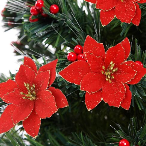 36pcs Nydotd بريق البونسيتة زخرفة شجرة عيد الميلاد، زهور البونسيتة الاصطناعية الزخرفية الزهور الاصطناعية لشجرة عيد الميلاد زينة الزفاف اكاليل شجرة عيد الميلاد (الأحمر) in Kuwait