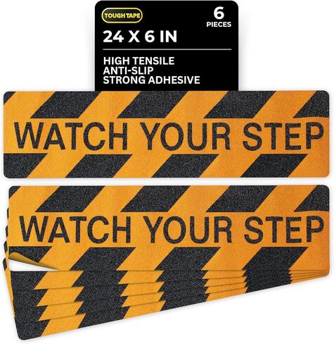 Durable and Highly Visible Caution Watch Your Step Sign Sticker for Workplace and Home - Caution Signs for Indoor and Outdoor Safety - Warning Tape (6pcs) in Saudi Arabia