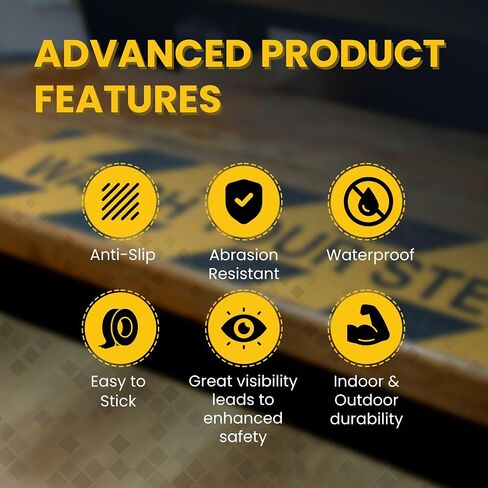 Durable and Highly Visible Caution Watch Your Step Sign Sticker for Workplace and Home - Caution Signs for Indoor and Outdoor Safety - Warning Tape (6pcs) in Saudi Arabia