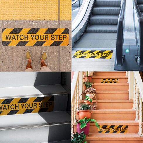Durable and Highly Visible Caution Watch Your Step Sign Sticker for Workplace and Home - Caution Signs for Indoor and Outdoor Safety - Warning Tape (6pcs) in Saudi Arabia