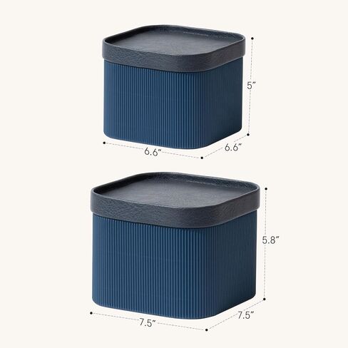 Fluted Cardboard Storage Baskets with Leather-Like Lids, Sturdy Stackable Paper Cube Boxes Decorative Tray, Basket Organizer Bins for Bathroom Bedroom Organizing, Navy Blue, Set of 2 in Saudi Arabia