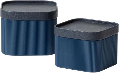 Fluted Cardboard Storage Baskets with Leather-Like Lids, Sturdy Stackable Paper Cube Boxes Decorative Tray, Basket Organizer Bins for Bathroom Bedroom Organizing, Navy Blue, Set of 2 in Saudi Arabia