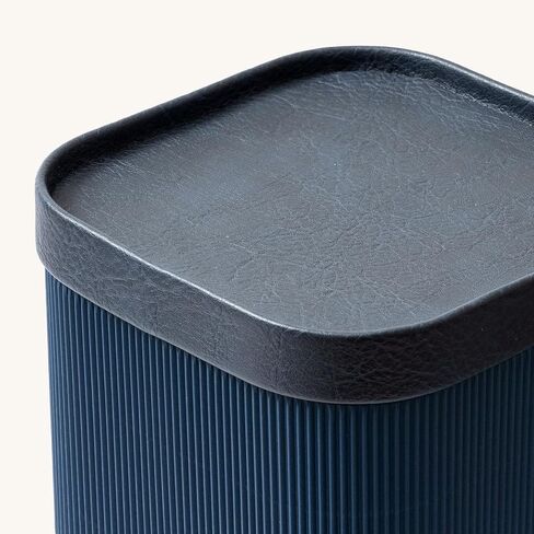 Fluted Cardboard Storage Baskets with Leather-Like Lids, Sturdy Stackable Paper Cube Boxes Decorative Tray, Basket Organizer Bins for Bathroom Bedroom Organizing, Navy Blue, Set of 2 in Saudi Arabia