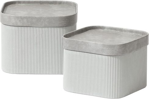 Fluted Cardboard Storage Baskets with Leather-Like Lids, Sturdy Stackable Paper Cube Boxes Decorative Tray, Basket Organizer Bins for Bathroom Bedroom Organizing, Navy Blue, Set of 2 in Saudi Arabia