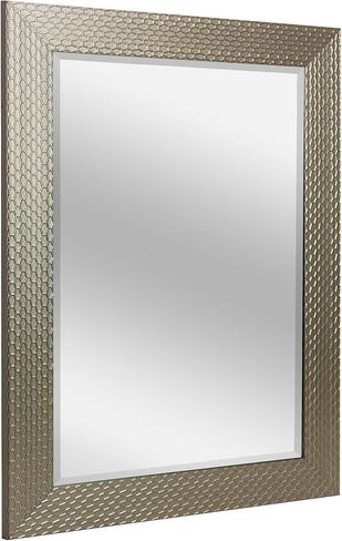 Head West Champagne Honeycomb Embossed Beveled Framed Wall Mount Vanity Mirror, Accent Decorative Mirror for Wall Decor, Modern Bathroom Mirrors for Over Sink, Bedroom Living Room Entryway 25.5"x31.5" in Kuwait