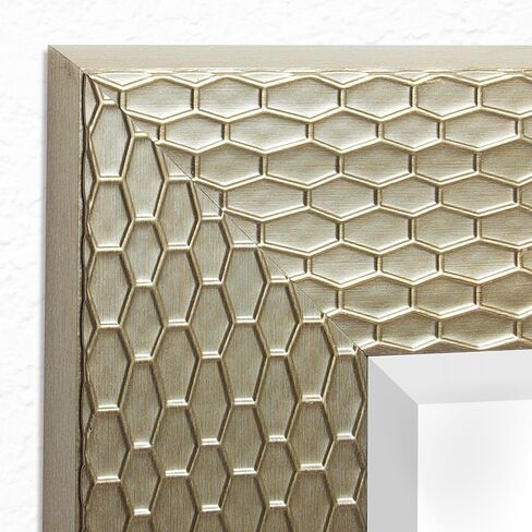 Head West Champagne Honeycomb Embossed Beveled Framed Wall Mount Vanity Mirror, Accent Decorative Mirror for Wall Decor, Modern Bathroom Mirrors for Over Sink, Bedroom Living Room Entryway 25.5"x31.5" in Kuwait