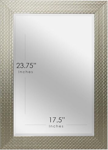Head West Champagne Honeycomb Embossed Beveled Framed Wall Mount Vanity Mirror, Accent Decorative Mirror for Wall Decor, Modern Bathroom Mirrors for Over Sink, Bedroom Living Room Entryway 25.5"x31.5" in Kuwait
