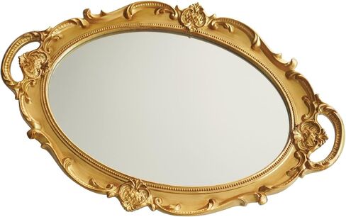 14.5 x 10 Inchs Vintage Mirrors for Wall Decor,Oval Mirror Wall Mirror Gold Mirror Perfumes Mirror Cosmetics Display Mirror Tray (Gold) in Saudi Arabia