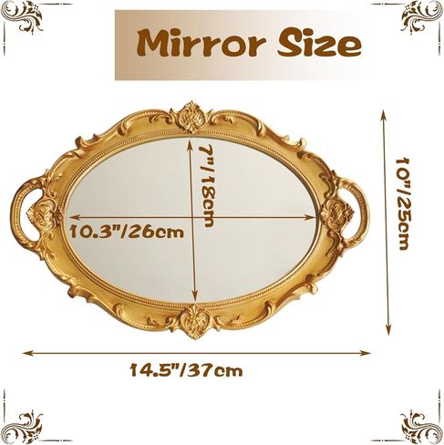 14.5 x 10 Inchs Vintage Mirrors for Wall Decor,Oval Mirror Wall Mirror Gold Mirror Perfumes Mirror Cosmetics Display Mirror Tray (Gold) in Saudi Arabia
