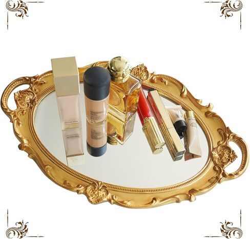 14.5 x 10 Inchs Vintage Mirrors for Wall Decor,Oval Mirror Wall Mirror Gold Mirror Perfumes Mirror Cosmetics Display Mirror Tray (Gold) in Saudi Arabia