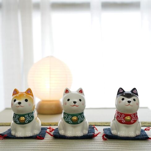 Hand-Painted Ceramic Shiba Inu Figurine - 2.9 Inch Cute Dog Statue with Cushion for Desk or Kitchen Decor, Ideal Gift for Dog Lovers, Japanese Pottery Ornament (White Shiba) in Saudi Arabia
