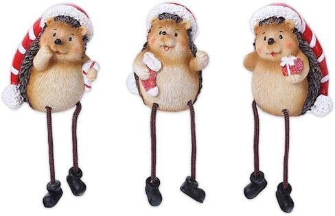 تماثيل القنفذ للعطلات من The Bridge Collection - مجموعة من 3 - تماثيل على الطاولة لديكور العطلات - جليسات رف القنفذ لحيوانات عيد الميلاد اللطيفة مع أرجل متدلية وقبعات سانتا in Kuwait