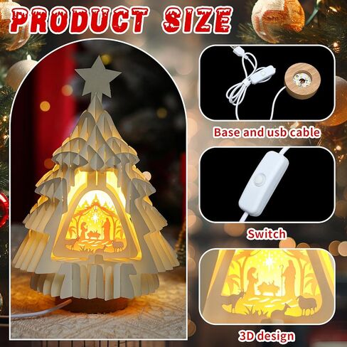 مجموعة المهد تضيء مشهد عيد الميلاد للديكور الداخلي مع ضوء LED لورق الطاولة على شكل شجرة عيد الميلاد على شكل عيد الميلاد يسوع، هدايا مسيحية دينية لديكور رف الطاولة in Kuwait