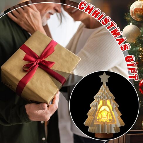 مجموعة المهد تضيء مشهد عيد الميلاد للديكور الداخلي مع ضوء LED لورق الطاولة على شكل شجرة عيد الميلاد على شكل عيد الميلاد يسوع، هدايا مسيحية دينية لديكور رف الطاولة in Kuwait