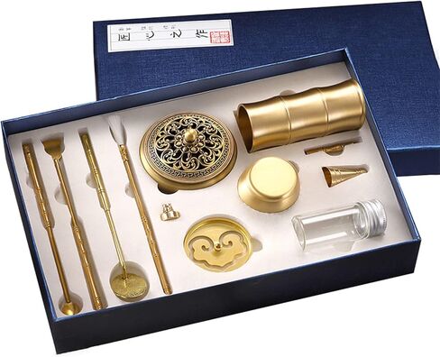 11 Pcs/Set Brass Incense Making Kit Incense Mold Tool, DIY Backflow Tower Incense Cone Molds, Spoon, Press, Shovel, Brush, Bottle Ideal for Yoga Meditation Home Fragrance Kit (MTYIGOU-11-AA Style) in Saudi Arabia