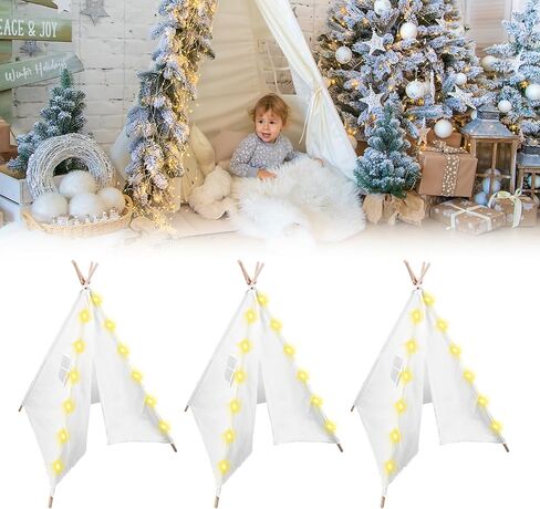 6 Packs Teepee Tent for Kids with 10FT String Lights, Indoor Outdoor Play Teepee Tent for Girls & Boys, Foldable Tents for Birthday Party Boho Sleepovers Party Pajama Party (Pink) in Saudi Arabia