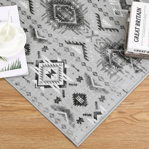 سجادة منطقة COZYLOOM مقاس 8 × 10 صناديق حديثة سجادة كبيرة غير قابلة للانزلاق سجادة منخفضة الوبر رفيعة للغاية وغطاء للأرضية الداخلية سجادة قابلة للغسل لغرفة المعيشة وغرفة الطعام، رمادي داكن in Kuwait