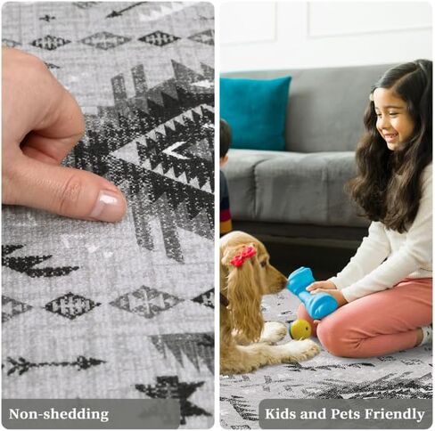 سجادة منطقة COZYLOOM مقاس 8 × 10 صناديق حديثة سجادة كبيرة غير قابلة للانزلاق سجادة منخفضة الوبر رفيعة للغاية وغطاء للأرضية الداخلية سجادة قابلة للغسل لغرفة المعيشة وغرفة الطعام، رمادي داكن in Kuwait