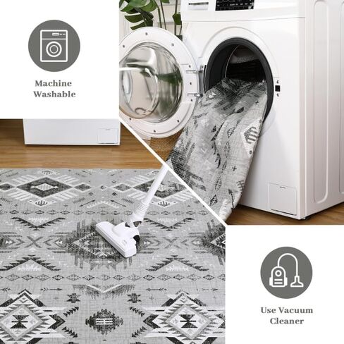 سجادة منطقة COZYLOOM مقاس 8 × 10 صناديق حديثة سجادة كبيرة غير قابلة للانزلاق سجادة منخفضة الوبر رفيعة للغاية وغطاء للأرضية الداخلية سجادة قابلة للغسل لغرفة المعيشة وغرفة الطعام، رمادي داكن in Kuwait