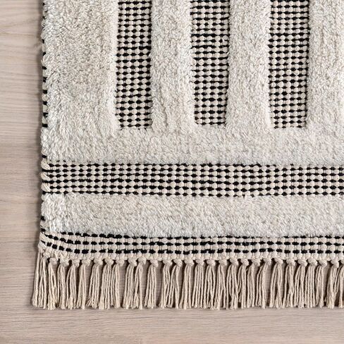 Rugs USA x Emily Henderson Merrick Tasseled Cotton and Wool Area Rug, 6x9, Black in Kuwait