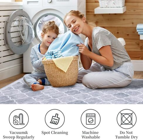 COZYLOOM Area Rug 8x10 Modern Boxes Large Rug Non Slip Low Pile Rug Ultra Thin Indoor Floor Cover Throw Rug Washable Carpet for Living Room Dining Room, Dark Grey in Kuwait