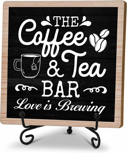 Coffee & Tea Bar Decor Signs Coffee Table Decor, Coffee and Tea Station Accessories, Coffee Themed Gifts Wood Desk Decor (H26) in Kuwait