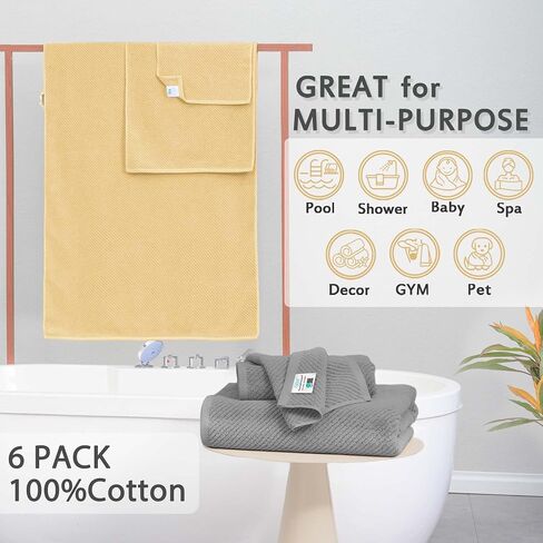 Pink Towels - 100% Cotton, Soft, Quick Dry, Lightweight, Towel Set of 6, 2 Large Bath 30" x 56", 2 Hand 18" x 28", 2 Washcloths 13" x 13", Pink Towels Bathroom Sets, Luxury Towel Gift Set in Saudi Arabia