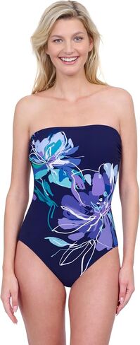 Gottex Water Lily Floral Print Women’s Bandeau One Piece Stylish Elegant Bathing Suit with Tummy Control Swim Essential in Saudi Arabia