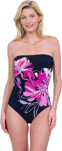 Gottex Water Lily Floral Print Women’s Bandeau One Piece Stylish Elegant Bathing Suit with Tummy Control Swim Essential in Saudi Arabia