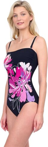 Gottex Water Lily Floral Print Women’s Bandeau One Piece Stylish Elegant Bathing Suit with Tummy Control Swim Essential in Saudi Arabia