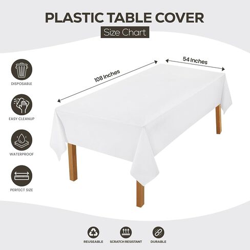 Utopia Kitchen Plastic Table Cloth Disposable (12 Pack - 54x108 Inch) White Rectangle Tablecloth Waterproof Stain Resistant Party Table Cover in Kuwait