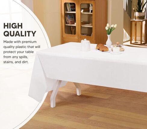 Utopia Kitchen Plastic Table Cloth Disposable (12 Pack - 54x108 Inch) White Rectangle Tablecloth Waterproof Stain Resistant Party Table Cover in Kuwait