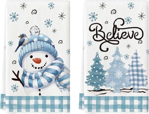 Artoid Mode Black Red Xmas Tree Snowman Christmas Kitchen Towels Dish Towels, 18x26 Inch Holiday Bird Believe Winter Decoration Hand Towels Set of 2 in Saudi Arabia