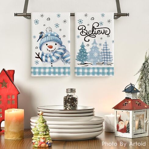 Artoid Mode Black Red Xmas Tree Snowman Christmas Kitchen Towels Dish Towels, 18x26 Inch Holiday Bird Believe Winter Decoration Hand Towels Set of 2 in Saudi Arabia
