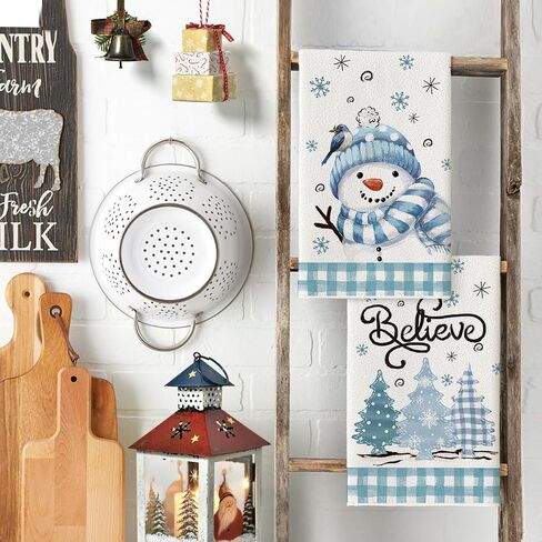 Artoid Mode Black Red Xmas Tree Snowman Christmas Kitchen Towels Dish Towels, 18x26 Inch Holiday Bird Believe Winter Decoration Hand Towels Set of 2 in Saudi Arabia