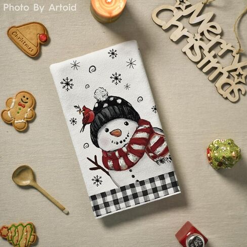 Artoid Mode Black Red Xmas Tree Snowman Christmas Kitchen Towels Dish Towels, 18x26 Inch Holiday Bird Believe Winter Decoration Hand Towels Set of 2 in Saudi Arabia