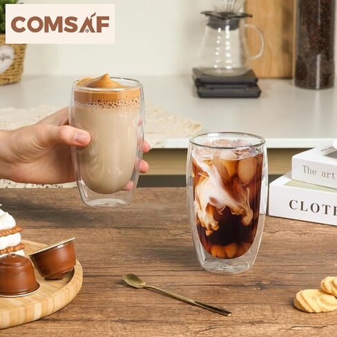 ComSaf Double Walled Espresso Cups 3 oz, Glass Espresso Shot Cup Set of 2, Small Coffee Mugs for Ristretto, Lungo, Machiato, Ideal Gift for Chrismas, Brithday in Saudi Arabia