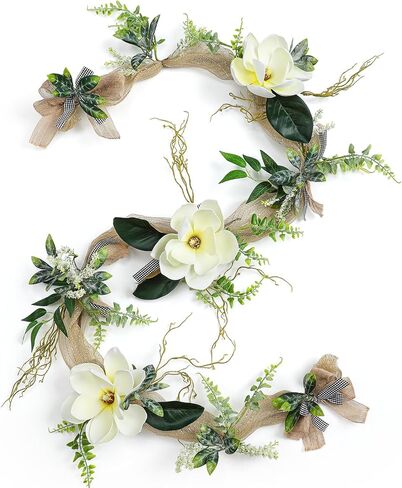 70.87 Inch Christmas Large Magnolia Garland Artificial Magnolia Christmas Garland with Flowers and Leaves for Outdoor Indoor Holiday Mantel Table Fireplaces Tree Party Decorations in Saudi Arabia