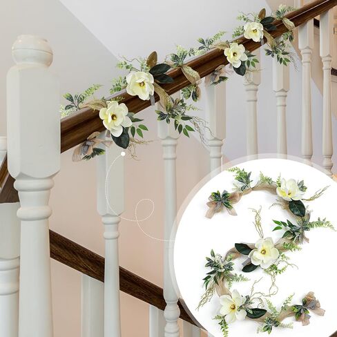 70.87 Inch Christmas Large Magnolia Garland Artificial Magnolia Christmas Garland with Flowers and Leaves for Outdoor Indoor Holiday Mantel Table Fireplaces Tree Party Decorations in Saudi Arabia
