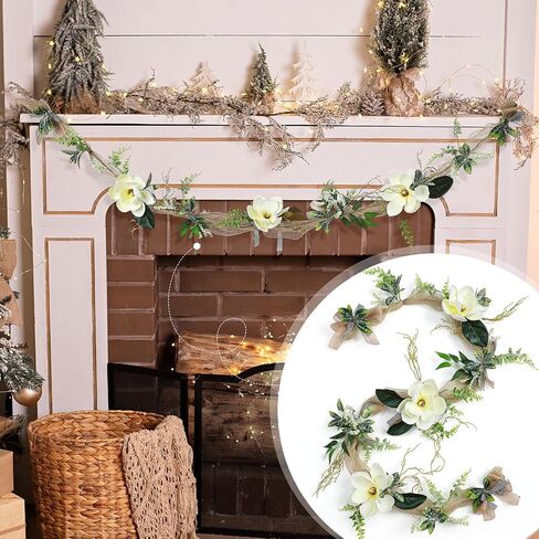 70.87 Inch Christmas Large Magnolia Garland Artificial Magnolia Christmas Garland with Flowers and Leaves for Outdoor Indoor Holiday Mantel Table Fireplaces Tree Party Decorations in Saudi Arabia