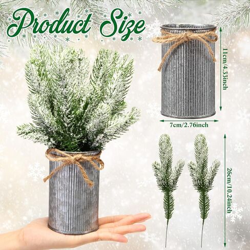 Tioncy 6 Set Christmas Table Centerpieces Floral Arrangement Artificial Plants with Pots Christmas Farmhouse Decorations Faux Rustic Snow Pine Galvanized Decor for Home Room(Vintage) in Kuwait