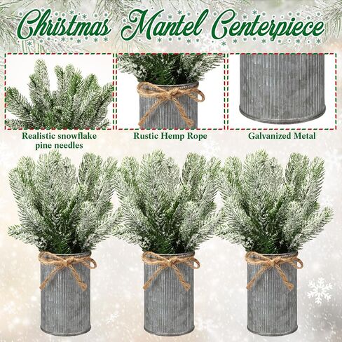 Tioncy 6 Set Christmas Table Centerpieces Floral Arrangement Artificial Plants with Pots Christmas Farmhouse Decorations Faux Rustic Snow Pine Galvanized Decor for Home Room(Vintage) in Kuwait