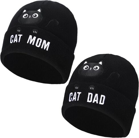 Geyoga 2 Pcs Christmas Cat Beanie for Women Cat Lover Gifts Cat Mom Beanie Hats Winter Knitted Dad Hat for Women Men in Saudi Arabia