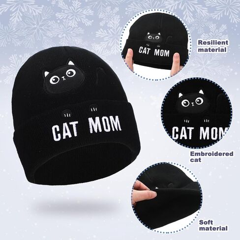 Geyoga 2 Pcs Christmas Cat Beanie for Women Cat Lover Gifts Cat Mom Beanie Hats Winter Knitted Dad Hat for Women Men in Saudi Arabia