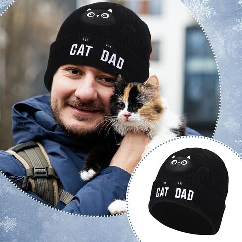 Geyoga 2 Pcs Christmas Cat Beanie for Women Cat Lover Gifts Cat Mom Beanie Hats Winter Knitted Dad Hat for Women Men in Saudi Arabia