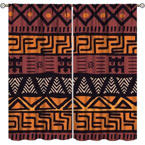 African Clay Fabric Curtains, African Tribal Ethnic Bohemian Geometric Elements Design, Blackout Curtains for Bedroom Living Room63X63 Inch
