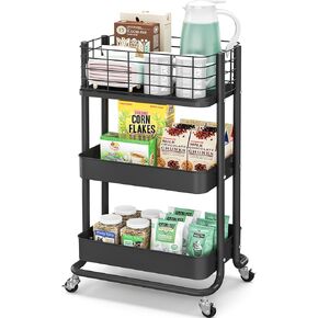 KINGRACK 3 Tier Utility Cart، منظم عربة دوارة معدنية، عربة تخزين على عجلات، عربة كتب، عربة حفاضات للحمام، المطبخ، المكتب، غرفة النوم، أرجواني
