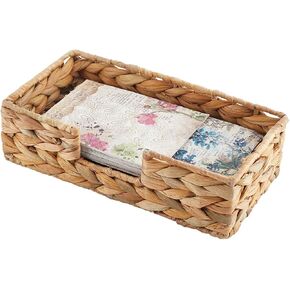 GORGECRAFT Raffia Napkin Holder Water Hyacinth Guest Towel Holder Tray Rectangle Rattan Wicker Woven Basket for Bathroom Kitchen Dining Room Tables Party Decoration 9.65x5.2x2.72inch