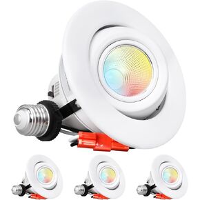 TORCHSTAR 4 Inch 5CCT LED Gimbal Retrofit Recessed Light Dimmable, 2700K/3000K/3500K/4000K/5000K Selectable, 9W CRI90 Directional LED Eyeball Can Light, Adjustable Ceiling Spot Light, ETL, Pack of 4